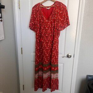 Style & Co Split Neck Midi Dress Floral  Boho Women’s Size L